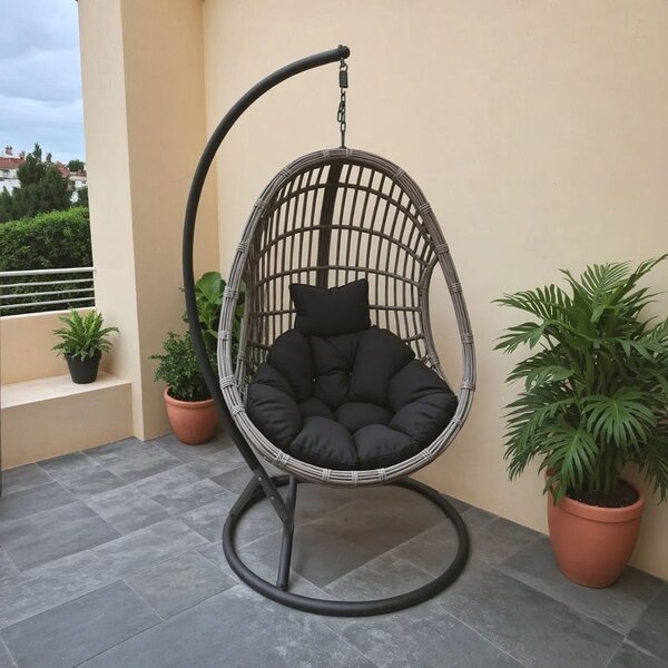 Kerti hintaágy, Cungo, Pako World, rattan, szürke, 125x105x195 cm