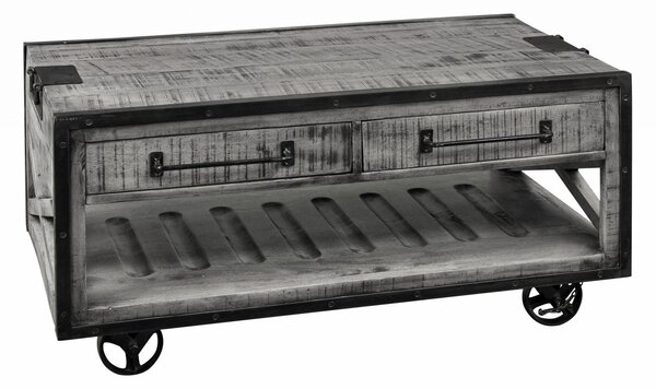 STEEL Dohányzóasztal 112x61x55 cm, szürke, lakkozott, mangó
