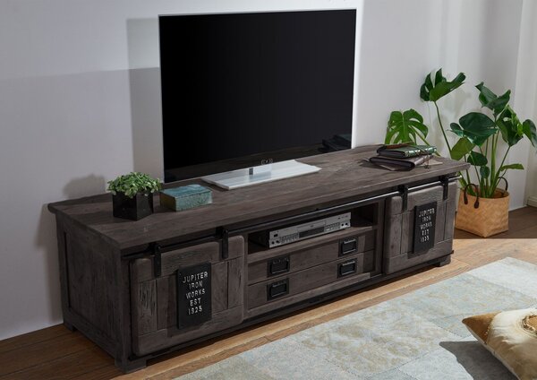 IRON TV asztal 180x55x50 cm, szürke, lakkozott, mangó