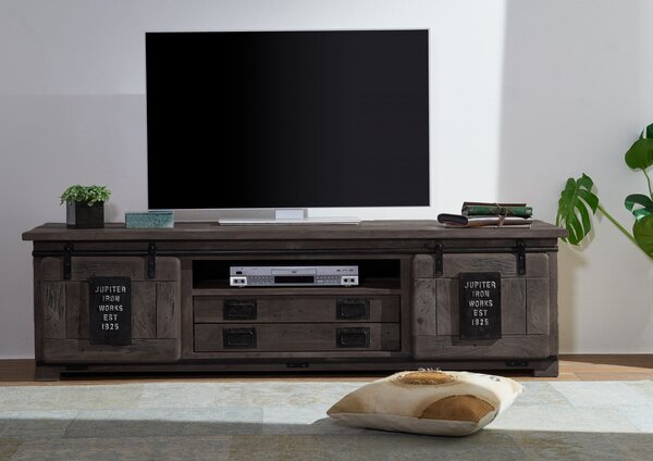 IRON TV asztal 180x55x50 cm, szürke, lakkozott, mangó