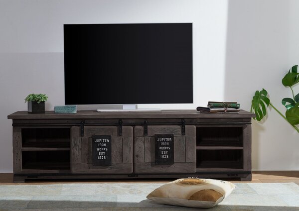 IRON TV asztal 180x55x50 cm, szürke, lakkozott, mangó