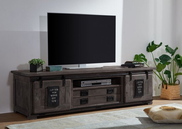 IRON TV asztal 180x55x50 cm, szürke, lakkozott, mangó