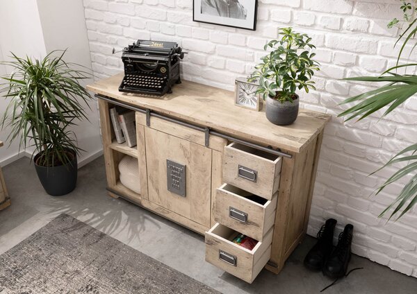 IRON Sideboard Mango 140x45x85 fehérített, lakkozott