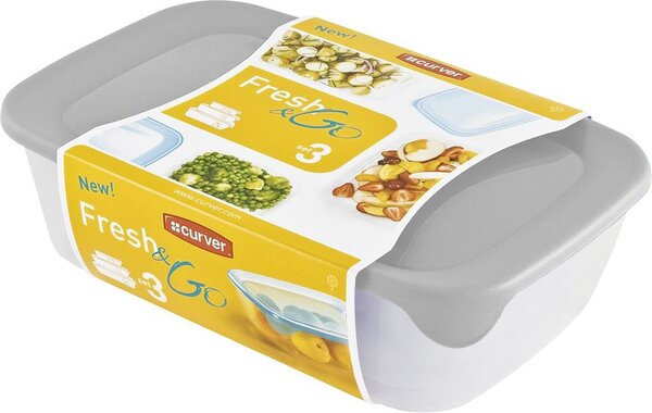 Tárolóedény Curver® Set Rectangular, szett 3 db, 500/1000/2000 ml, menta/szürke/barack vegyes színek
