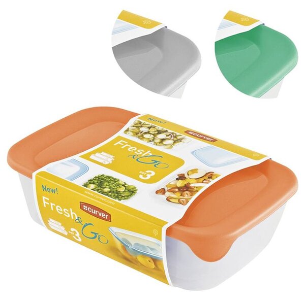 Tárolóedény Curver® Set Rectangular, szett 3 db, 500/1000/2000 ml, menta/szürke/barack vegyes színek