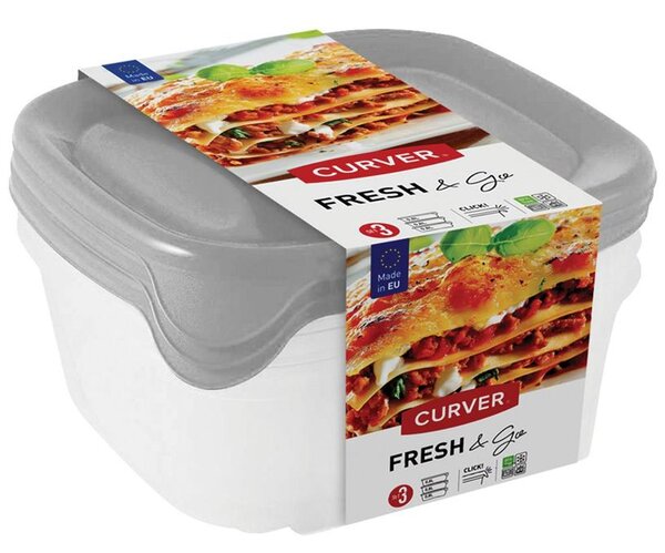 Tárolóedény Curver® Set Square, szett 3 db, 800 ml, menta/szürke/barack vegyes színek, 155x155x110 m