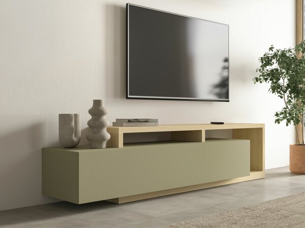 TV-állvány Lutiva 103, Laminált forgácslap, 52x219x45cm, Eukaliptusz, Tölgy
