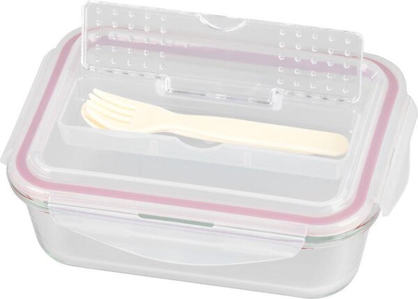 Tárolóedény MagicHome, Téglalap alakú, 1000 ml, fedéllel, evőeszközzel, Clip
