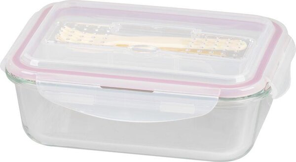 Tárolóedény MagicHome, Téglalap alakú, 1000 ml, fedéllel, evőeszközzel, Clip