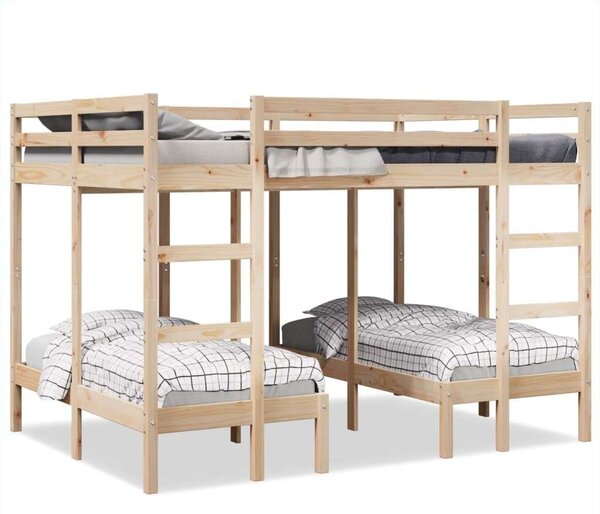 VidaXL tömör fenyőfa tripla emeletes ágykeret 140x200/70x140 cm