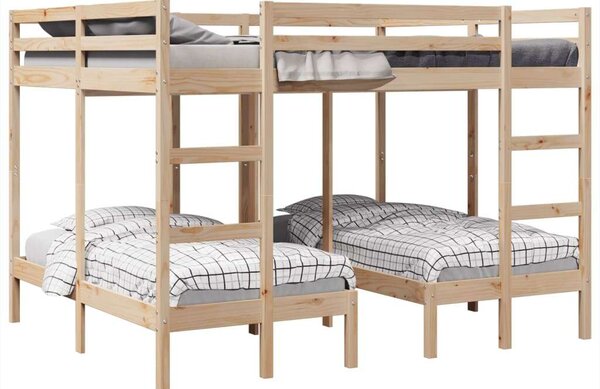 VidaXL tömör fenyőfa tripla emeletes ágykeret 140x200/70x140 cm
