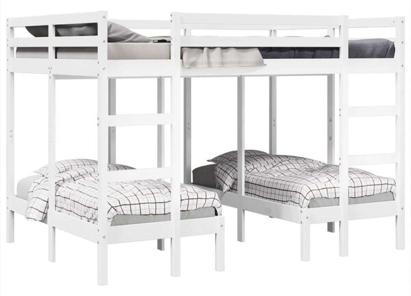 VidaXL fehér tömör fenyőfa tripla emeletes ágykeret 140x200/70x140 cm