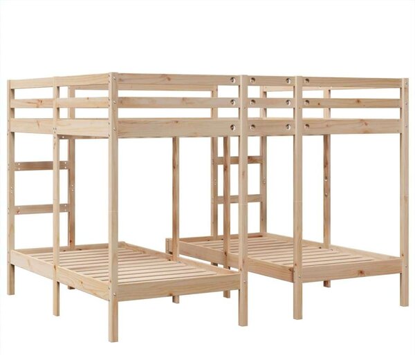 VidaXL tömör fenyőfa tripla emeletes ágykeret 140x200/70x140 cm