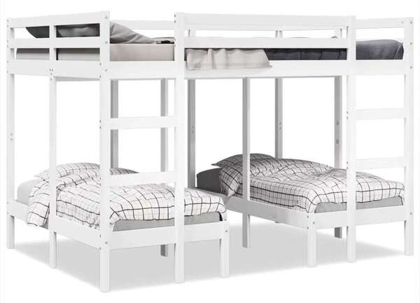 VidaXL fehér tömör fenyőfa tripla emeletes ágykeret 140x200/70x140 cm
