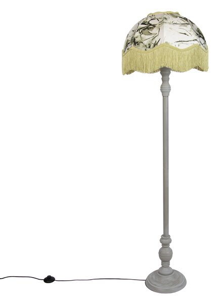 Fekete állólámpa virágmintás búrával és fehér belsővel 45 cm - Classico