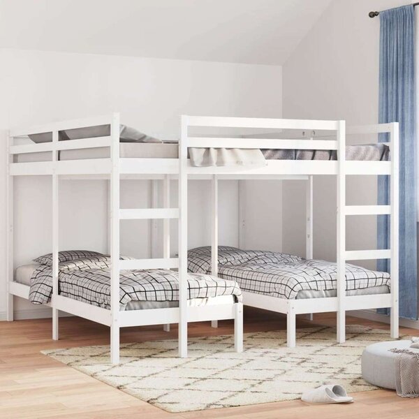 VidaXL fehér tömör fenyőfa tripla emeletes ágykeret 140x200/70x140 cm