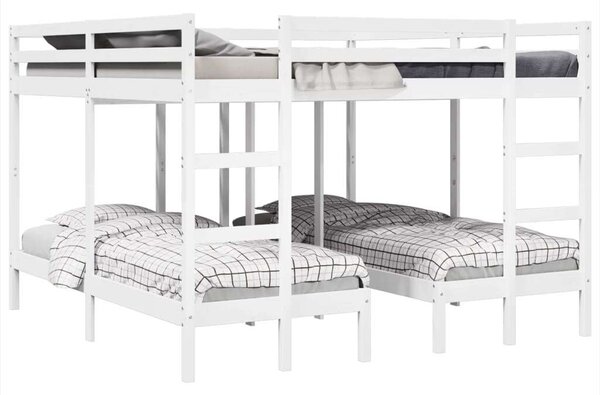 VidaXL fehér tömör fenyőfa tripla emeletes ágykeret 140x200/70x140 cm