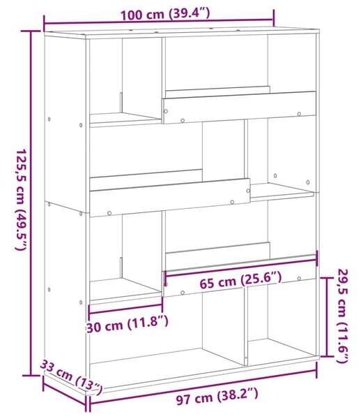 VidaXL betonszürke szerelt fa könyvespolc 100 x 33 x 125,5 cm
