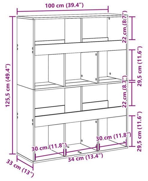 Fa Térelválasztó - 10 Polc - Beton Szürke - 100x33x125,5cm