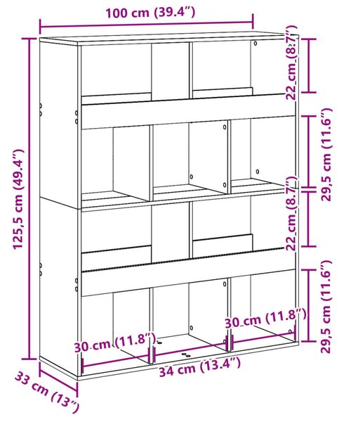 VidaXL sonoma tölgy színű szerelt fa térelválasztó 100 x 33 x 125,5 cm