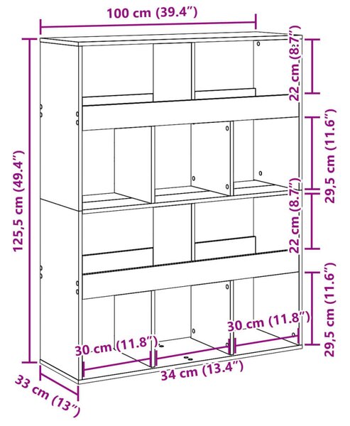 VidaXL Fa Térelválasztó Könyvespolc - Fekete - 100x33x125,5cm