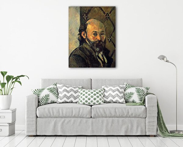 Paul Cézanne: Cézanne önarckép, mintás tapéta előtt (vászonkép)