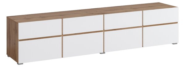 TV-állvány Alfere 101, Laminált forgácslap, 48x225x40cm, Wotan tölgy, Fehér