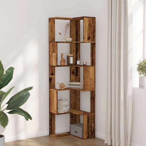 VidaXL 5 szintes antik fa szerelt fa sarok könyvespolc 50 x 50 x 179cm