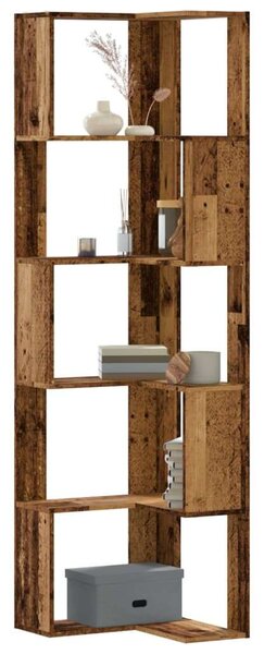 VidaXL 5 szintes antik fa szerelt fa sarok könyvespolc 50 x 50 x 179cm