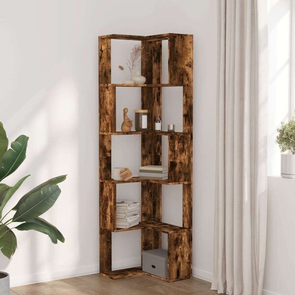 VidaXL 5 szintes füstös tölgy szerelt fa sarok könyvespolc 50x50x179cm