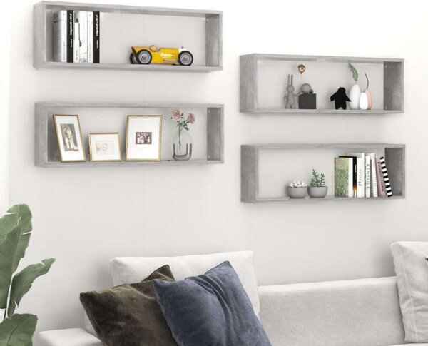 VidaXL 4 db betonszürke forgácslap fali kockapolc 80 x 15 x 26,5 cm