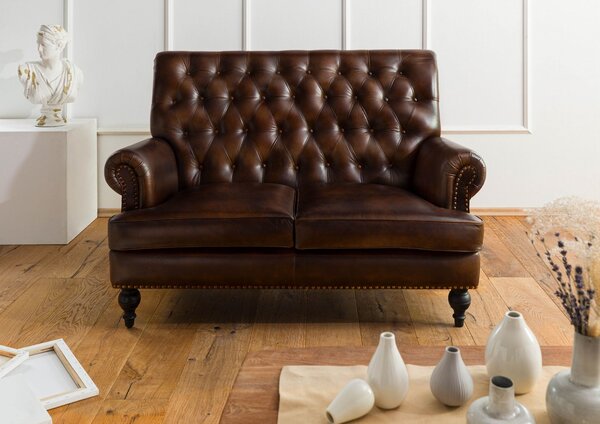 CAMBRIDGE 2 üléses kanapé valódi bőrből, 140x84x94 barna színben
