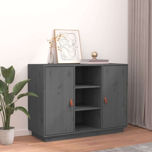 VIDAXL - Tömör Fenyőfa Tálalószekrény - Szürke - 100x40x75 cm