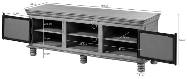 HERMITAGE TV-tábla mango 150x45x55 szürke, lakkozott