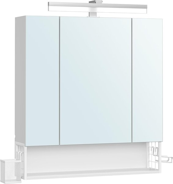 Fürdőszobaszekrény led világítással, konnektorokkal, 16,5 × 70 × 75 cm, felhőfehér színben