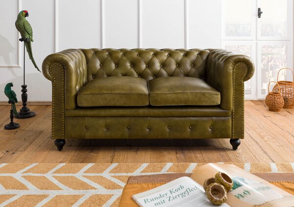 CAMBRIDGE 2 üléses kanapé, valódi bőr, 158x82x75, zöld