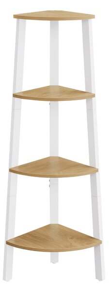 Sarokkönyvespolc, 4 szintes létrás polc 33×33×125 cm, natúr - fehér színben