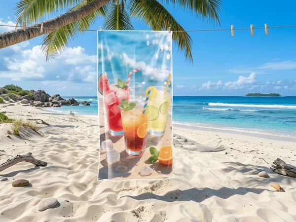 Gyorsan száradó XL strand fürdőlepedő COLD DRINKS színes 100 x 180 cm, 100% mikroszál