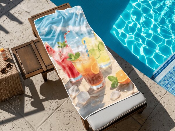 Gyorsan száradó XL strand fürdőlepedő COLD DRINKS színes 100 x 180 cm, 100% mikroszál
