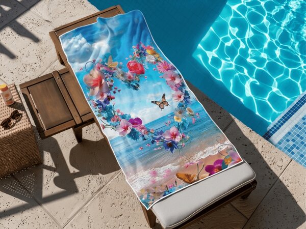 Gyorsan száradó strand fürdőlepedő FLOWER LOVE színes 70 x 140 cm, 100% mikroszál