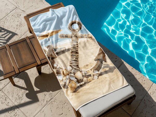 Gyorsan száradó tengerparti fürdőlepedő ANTIC ANCHOR színes 70 x 140 cm, 100% mikroszál
