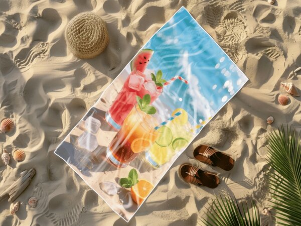 Gyorsan száradó XL strand fürdőlepedő COLD DRINKS színes 100 x 180 cm, 100% mikroszál