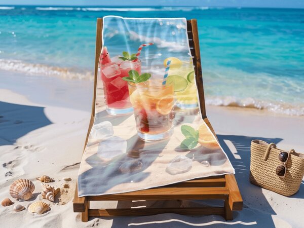 Gyorsan száradó XL strand fürdőlepedő COLD DRINKS színes 100 x 180 cm, 100% mikroszál
