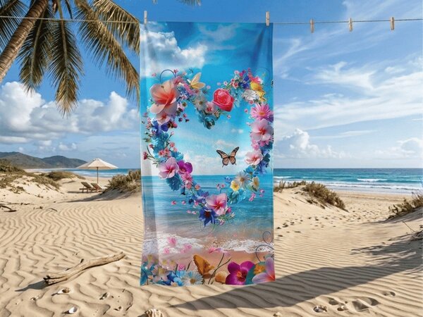 Gyorsan száradó strand fürdőlepedő FLOWER LOVE színes 70 x 140 cm, 100% mikroszál