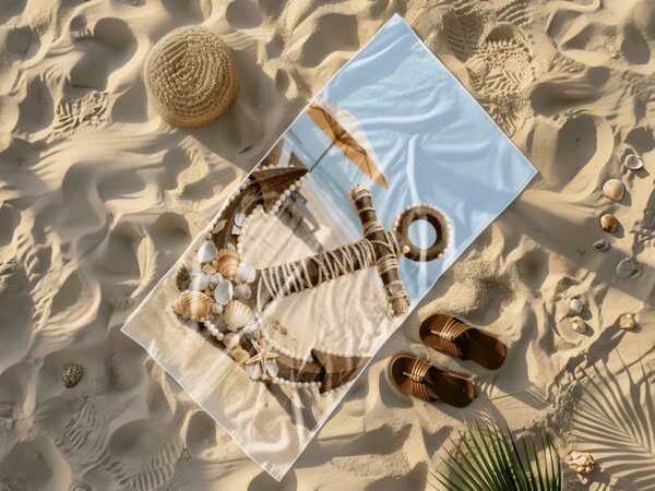 Gyorsan száradó tengerparti fürdőlepedő ANTIC ANCHOR színes 70 x 140 cm, 100% mikroszál