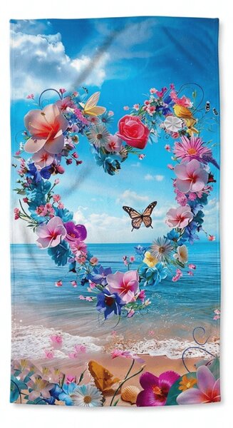 Gyorsan száradó strand fürdőlepedő FLOWER LOVE színes 70 x 140 cm, 100% mikroszál