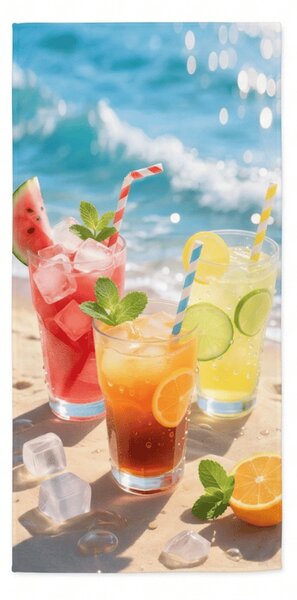 Gyorsan száradó XL strand fürdőlepedő COLD DRINKS színes 100 x 180 cm, 100% mikroszál