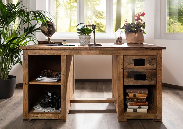 IRON íróasztal Mango 140x80x76 természetes, lakkozott