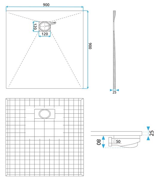 Rea Magnum Carrara, SMC zuhanytálca 90x90, fehér kő mintás, REA-K7005