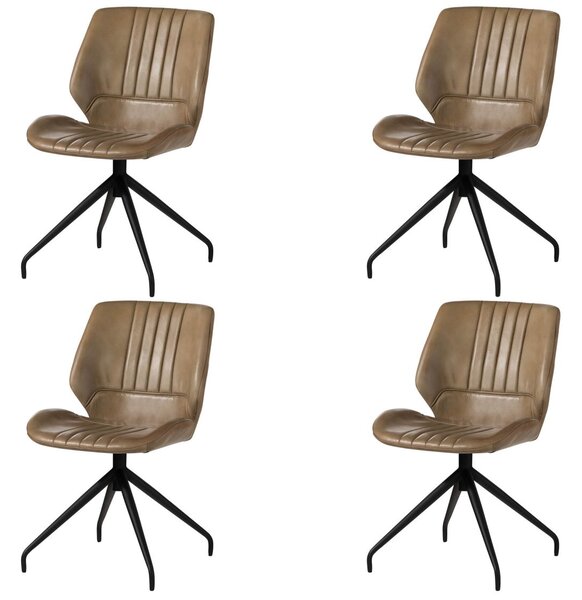 DARKNESS Valódi bőr szék, 51x61x84, bézs, 4 db-os készlet